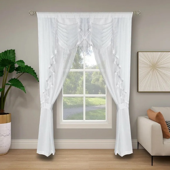 White Curtain Set by Kate Aurora Living - Picture 1 of 2
